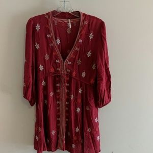 Free People embroidered red tunic/dress